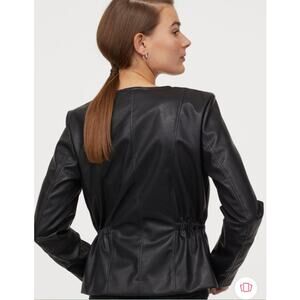 H&M Vegan Leather Zip Up Jacket With Cinched Waist Peplum Women Size M Black NWT